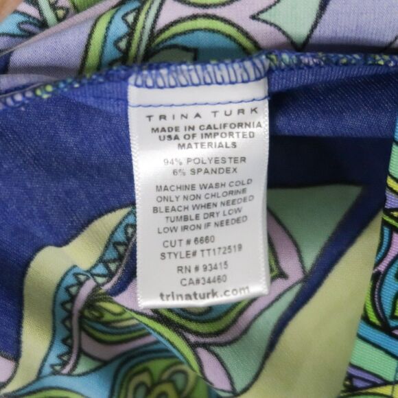 Trina Turk Womens Mini Dress Size Large Green Blue Paisley Shift Geometric‎ 70s - Picture 7 of 9